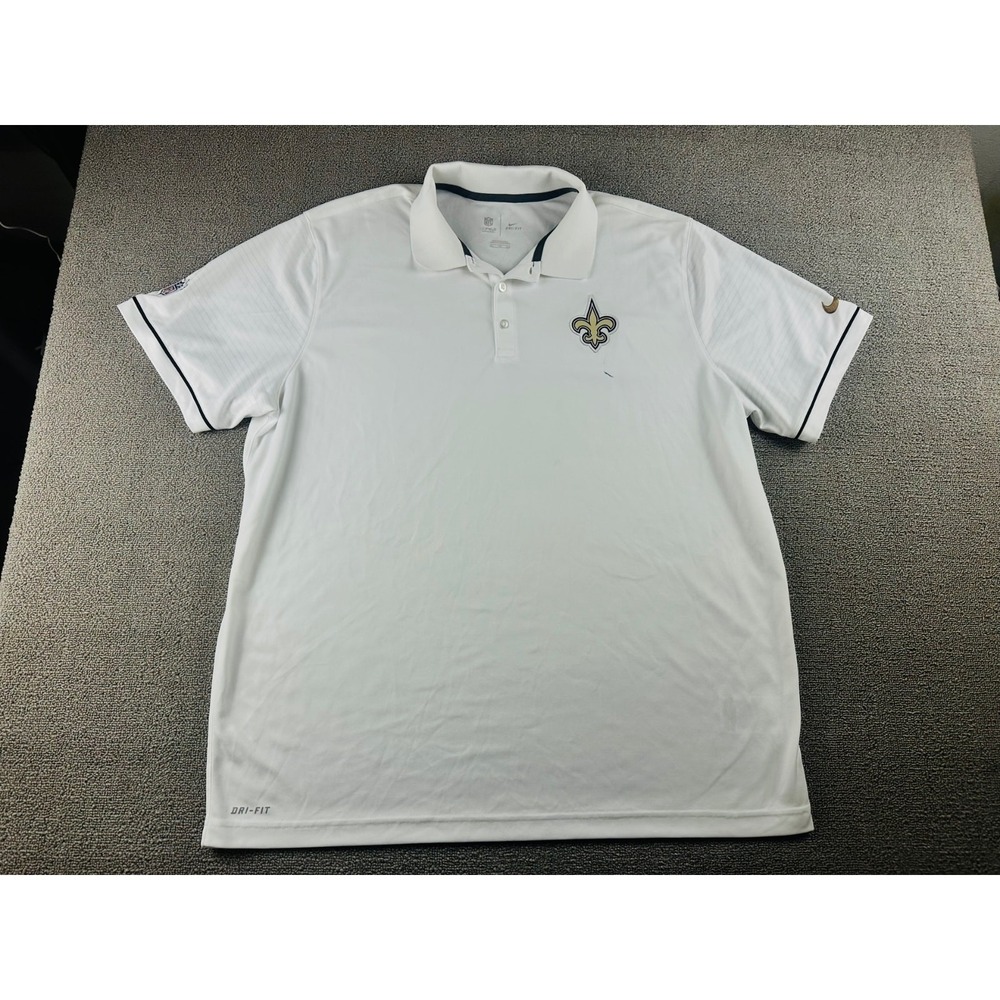 Nike Polo Shirt Men 2XL White Onfield New Orleans Saints Dri-Fit Outdoor‎ Sporty